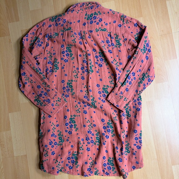 Natural Life Georgia Coral Floral Gauze Cotton Shirt Dress Medium - Picture 6 of 8